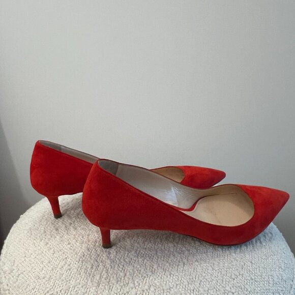 Prada Red Suede Pointed Toe Kitten Heels - Size 37 - Picture 4 of 6